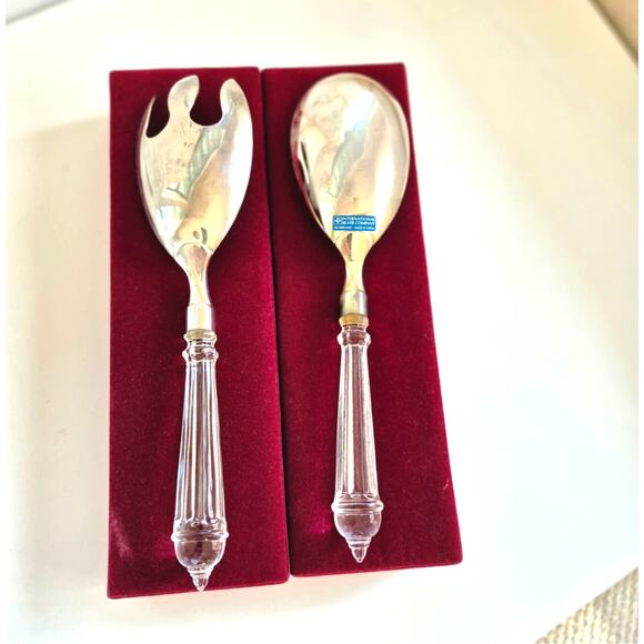 International Silver Co Serving Fork Spoon Set Boxed Silver Plate Large Salad - Picture 7 of 9